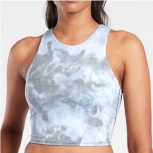 Athleta Conscious Crop Tank Top Textured Tie Dye Racer Back Size Small Blue
